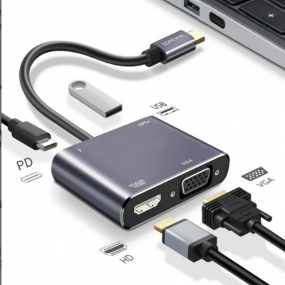 ខ្សែឌុយត Type C To VGA, HDMI, HD Port, USB